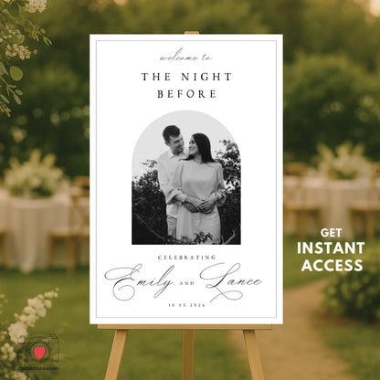 Modern rehearsal dinner poster with photo