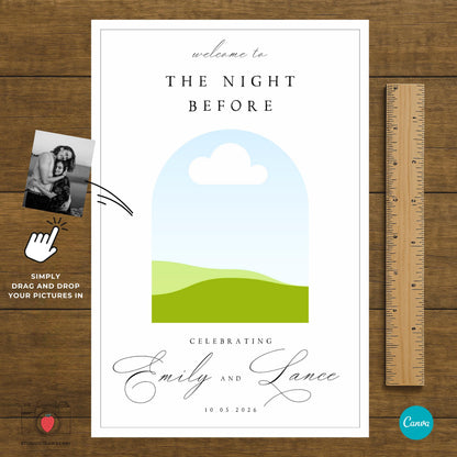 Wedding sign with elegant calligraphy and custom photo