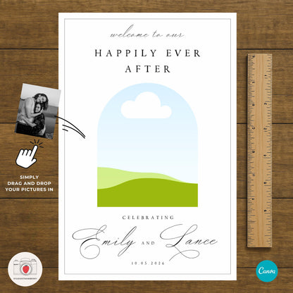 Photo wedding sign with couple standing in nature