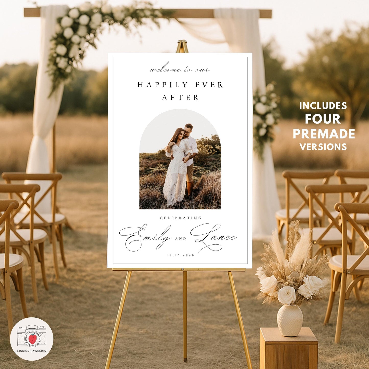 Editable wedding welcome sign with photo and couple name