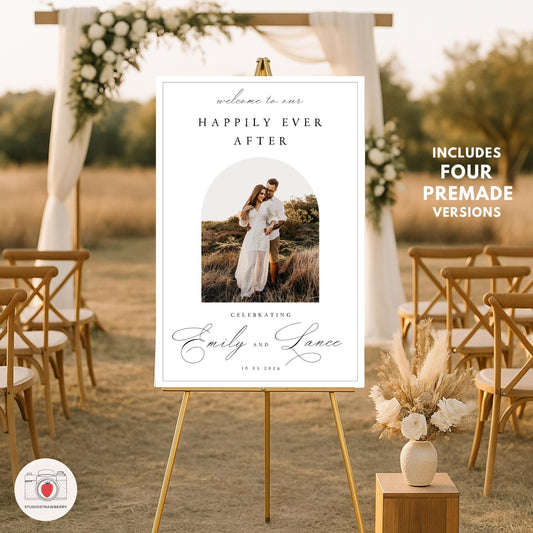 Editable wedding welcome sign with photo and couple name