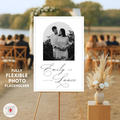 Printable boho wedding welcome sign with custom photo