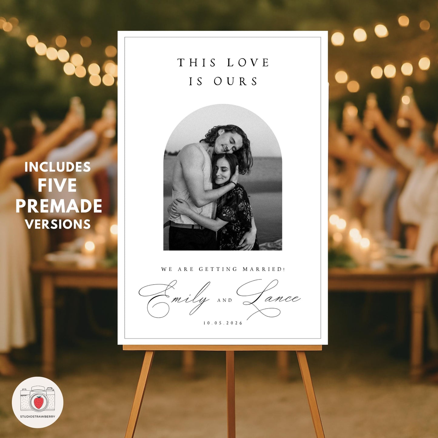 Engagement welcome sign with elegant calligraphy