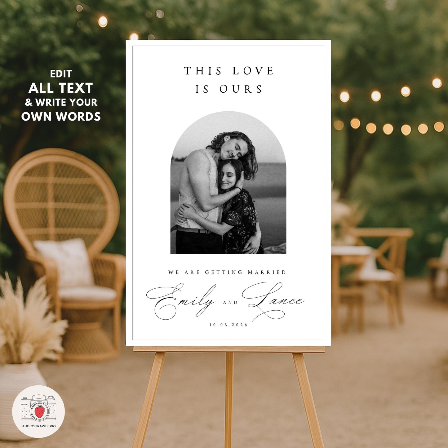 Modern calligraphy engagement sign digital file