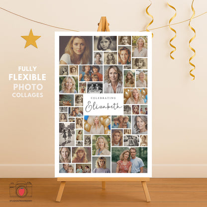 Canva template showing number 50 filled with birthday photos