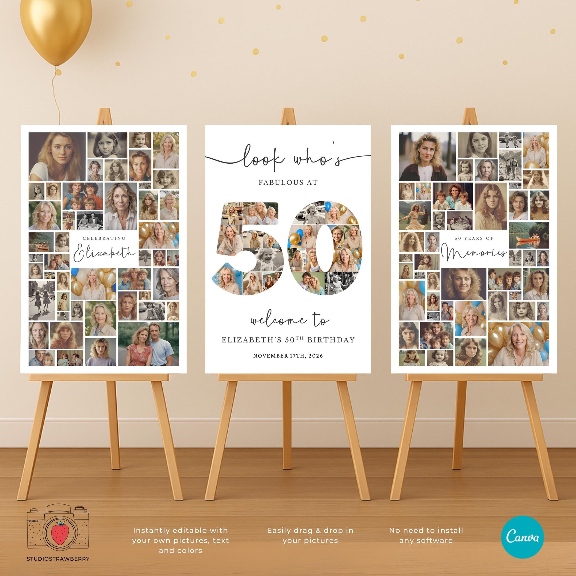 Digital number 50 collage template for party decoration