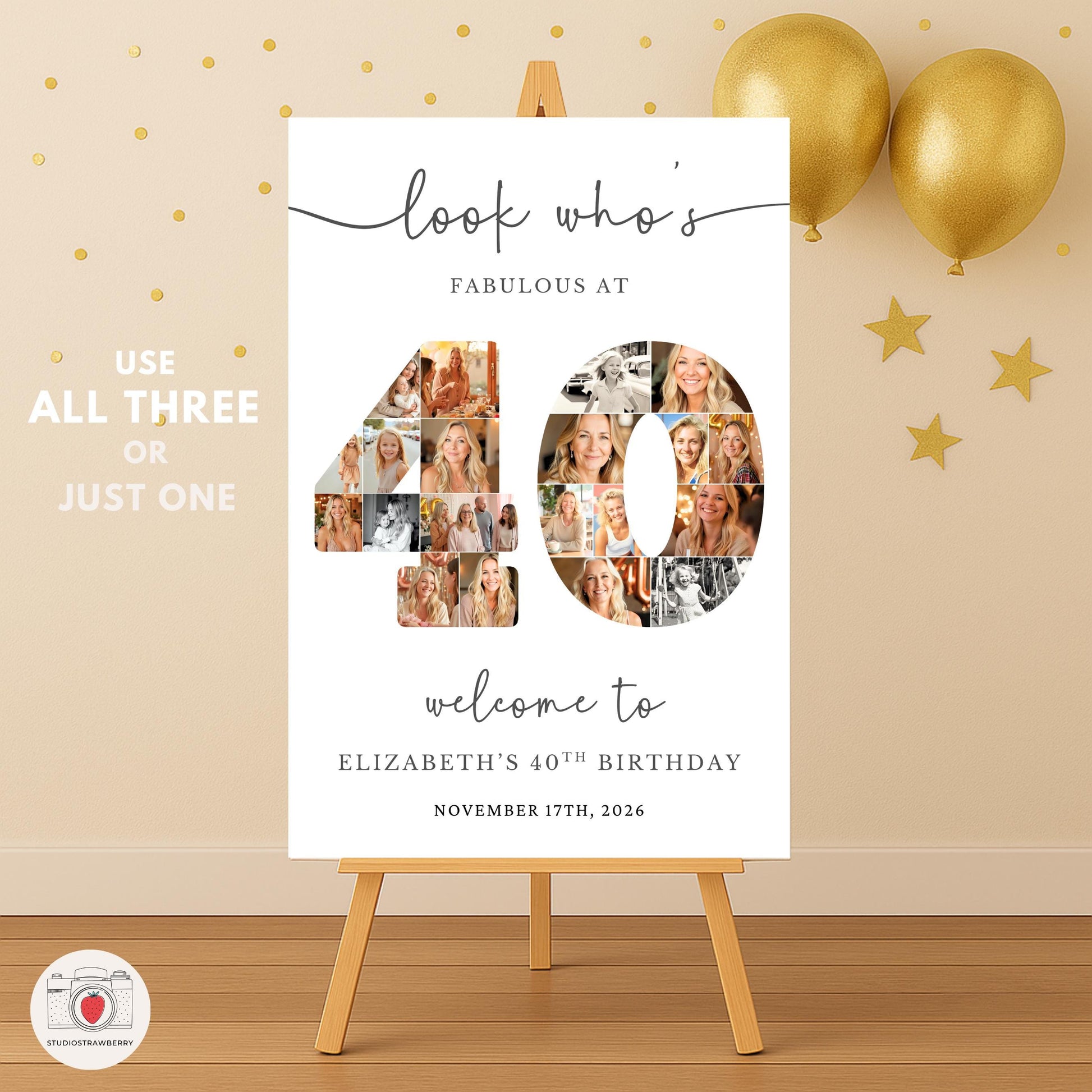 Printable 40th birthday poster for women with elegant layout