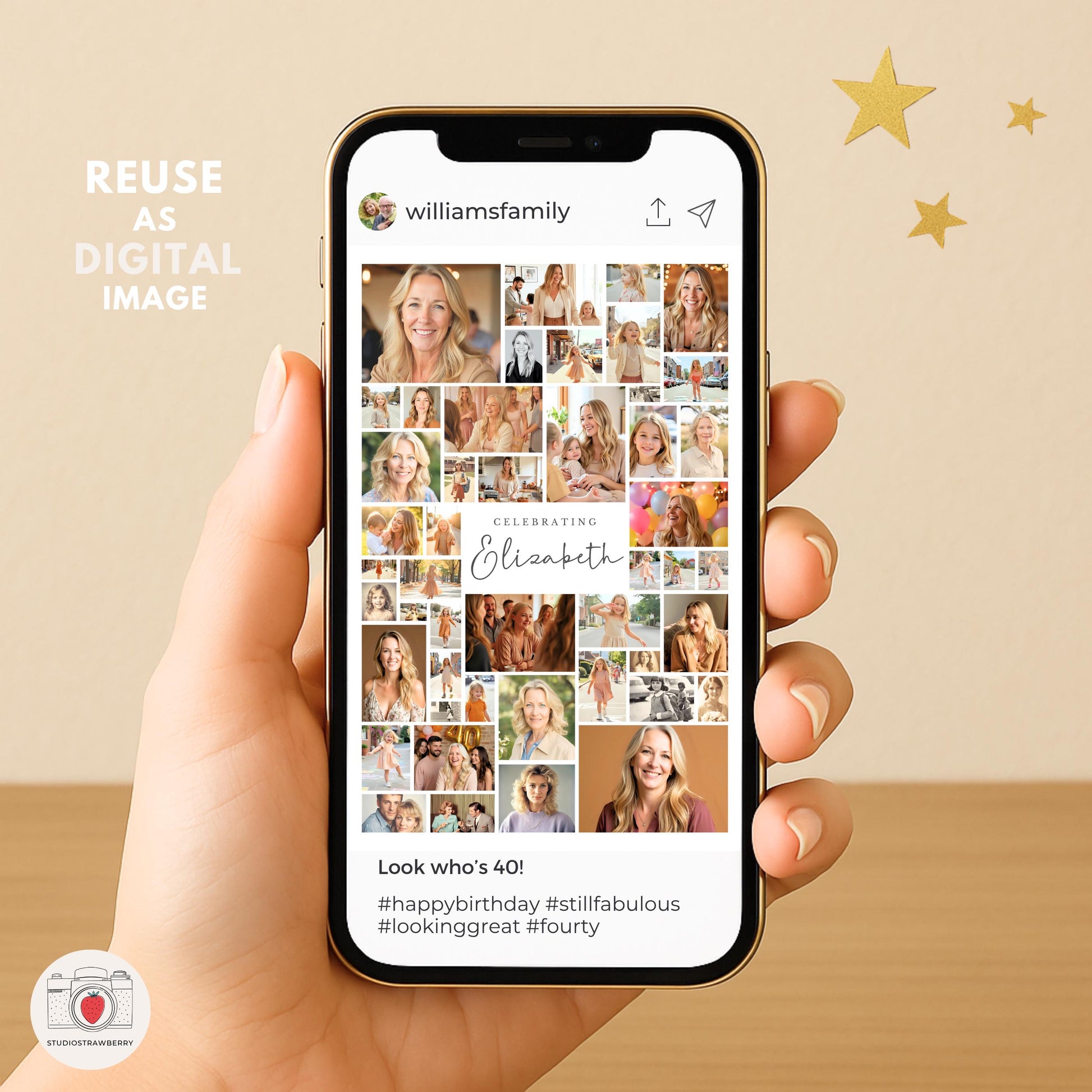 Editable 40th birthday poster template shown on mobile screen