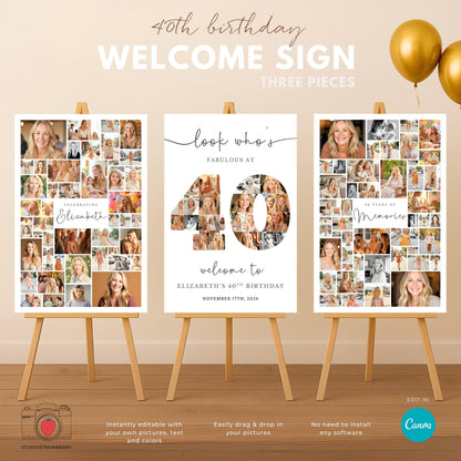 Canva birthday sign with number 40 photo collage design