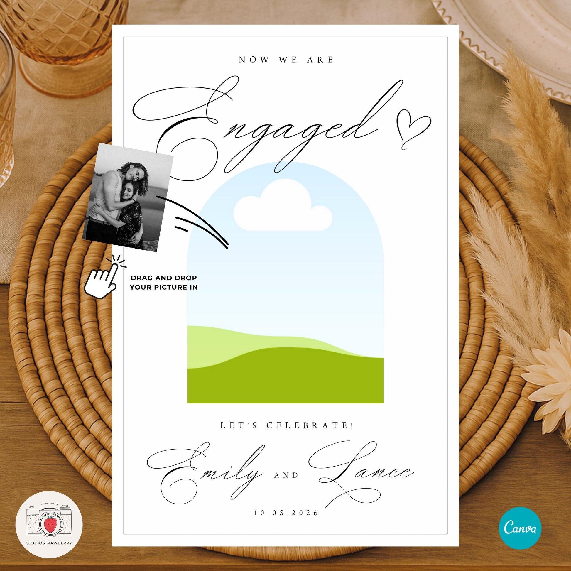 Engagement sign template with photo placeholder