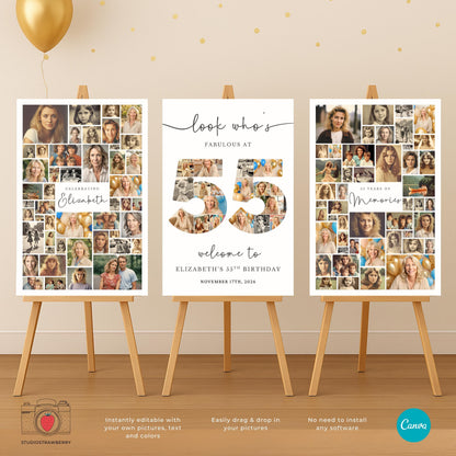 Digital number photo collage for 55th birthday party decor