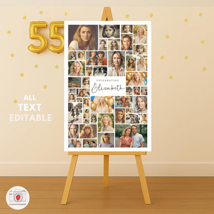 Custom 55th birthday poster with photo grid and editable name