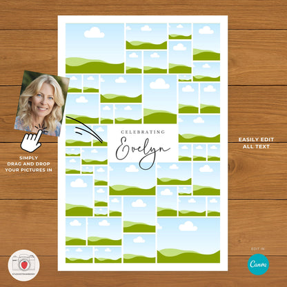 Milestone 55th birthday welcome sign with custom photo layout