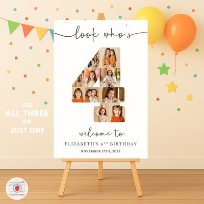 Number 4 birthday collage sign with photos for girl