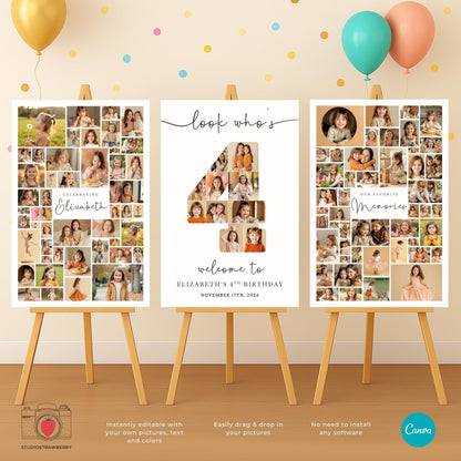 Printable 4th birthday decor for kids with photo display