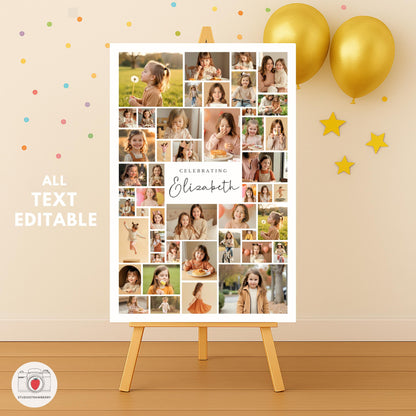 Birthday welcome sign Canva template with flexible photo layout