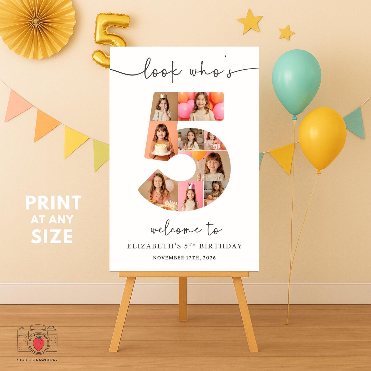 Canva number 5 birthday collage sign with pictures
