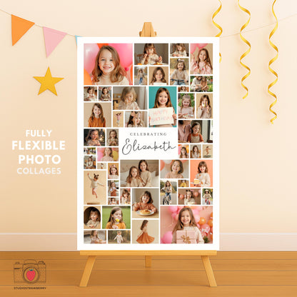 Personalized 5th birthday welcome sign with photo layout