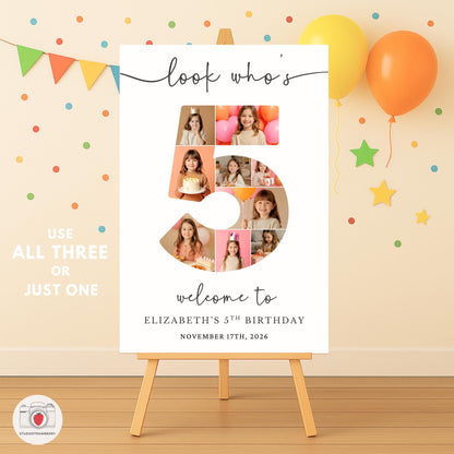 Printable 5th birthday decor with number photo collage