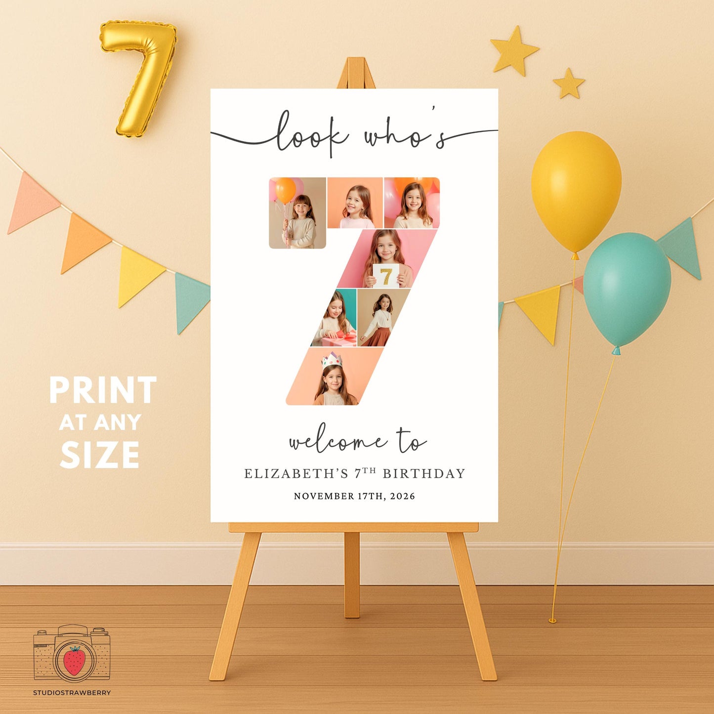 Canva template for number 7 birthday photo collage