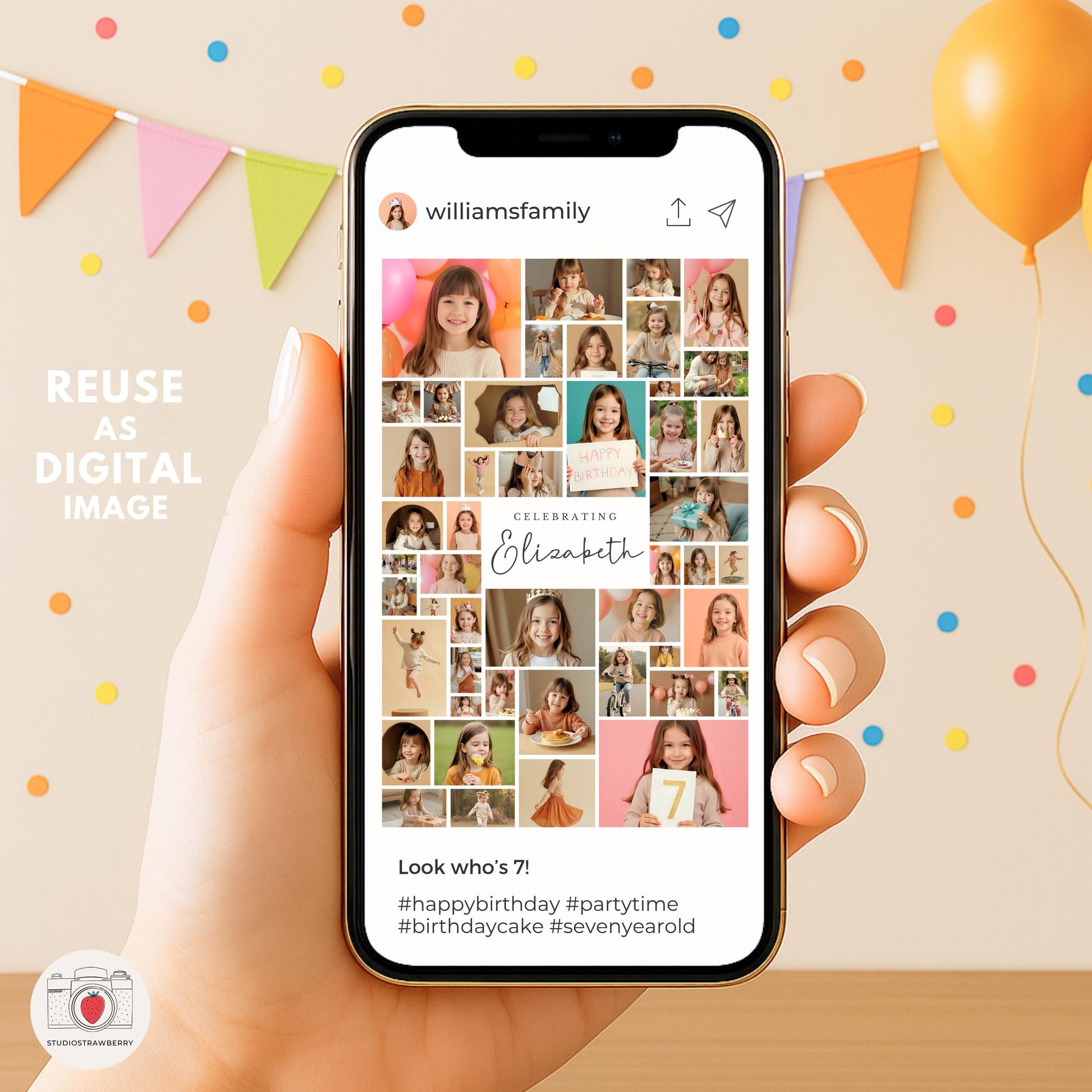 Photo collage birthday welcome sign for 7 year old