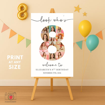 Canva number 8 photo collage birthday poster