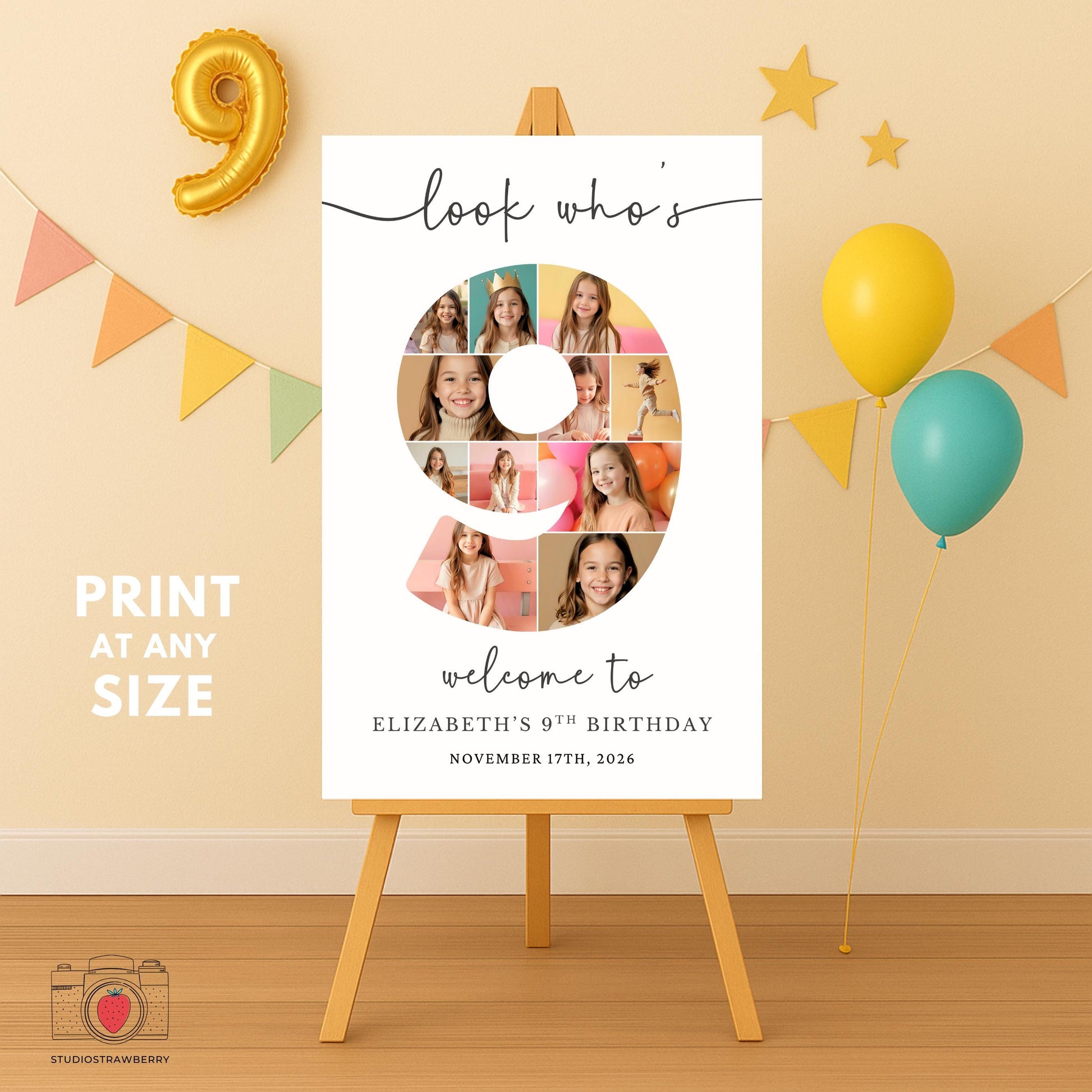 Canva number 9 birthday poster with photos