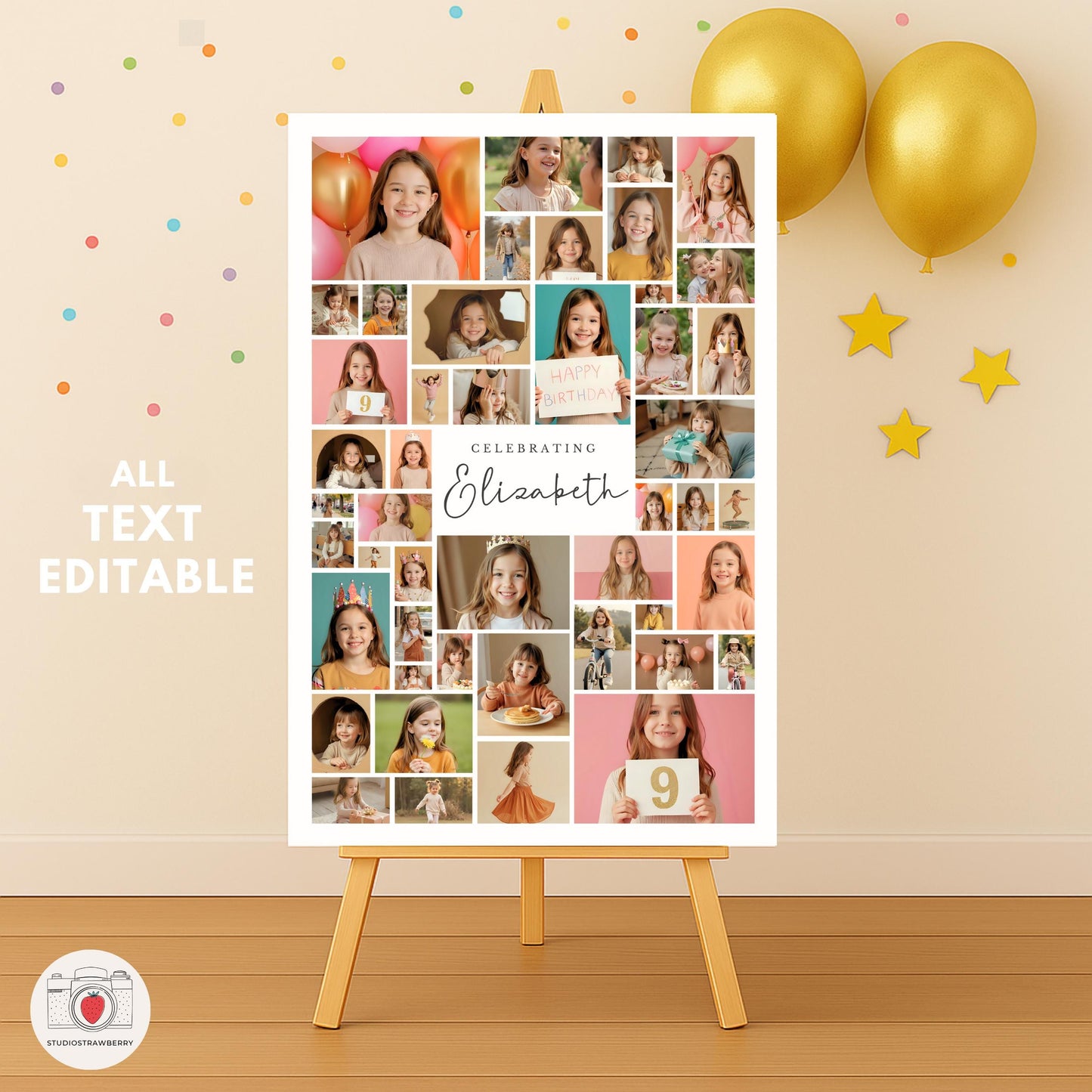 Canva photo collage birthday sign template