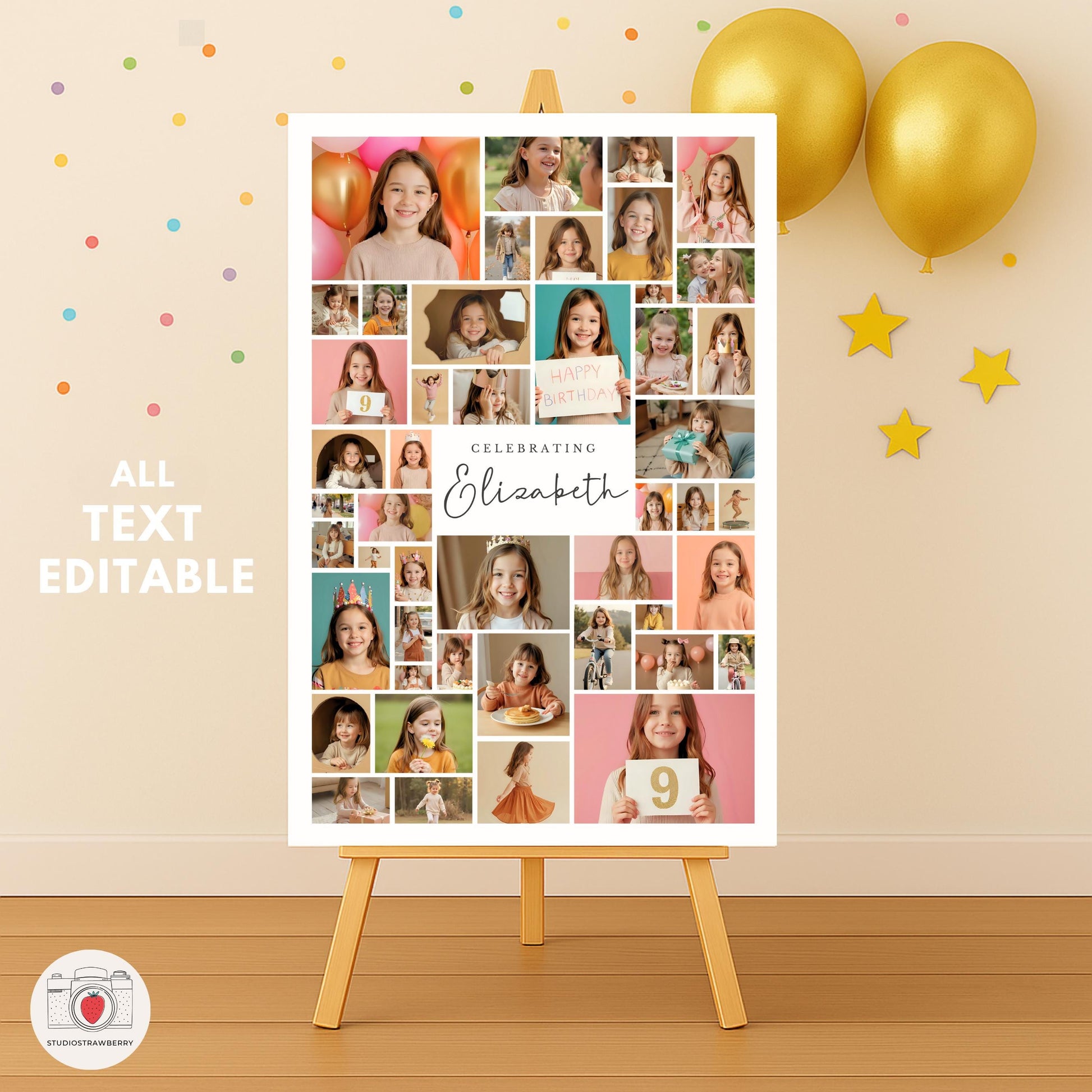 Canva photo collage birthday sign template