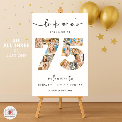 Printable 75th birthday poster for women with elegant layout