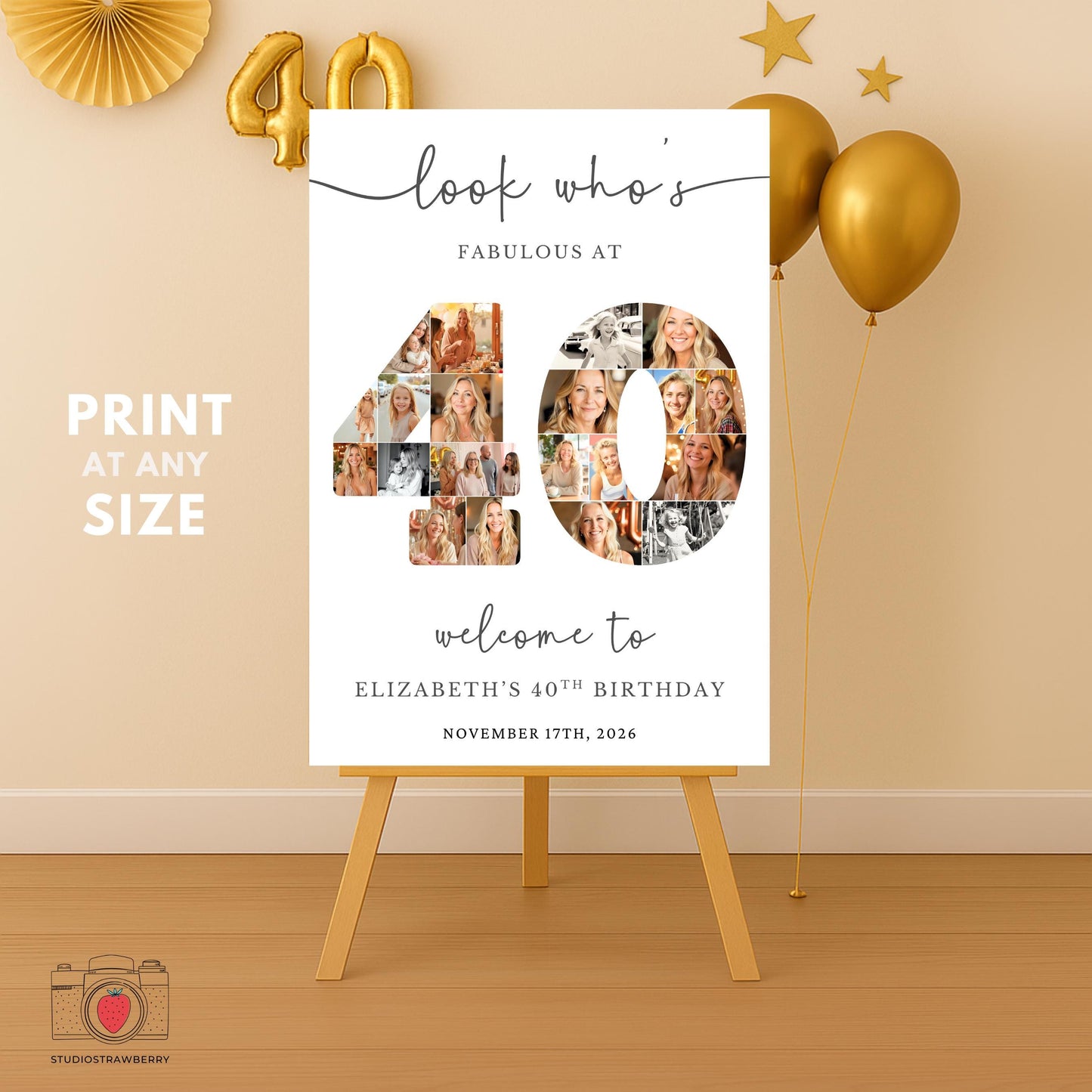 Drag and drop photo collage layout for 40th birthday celebration