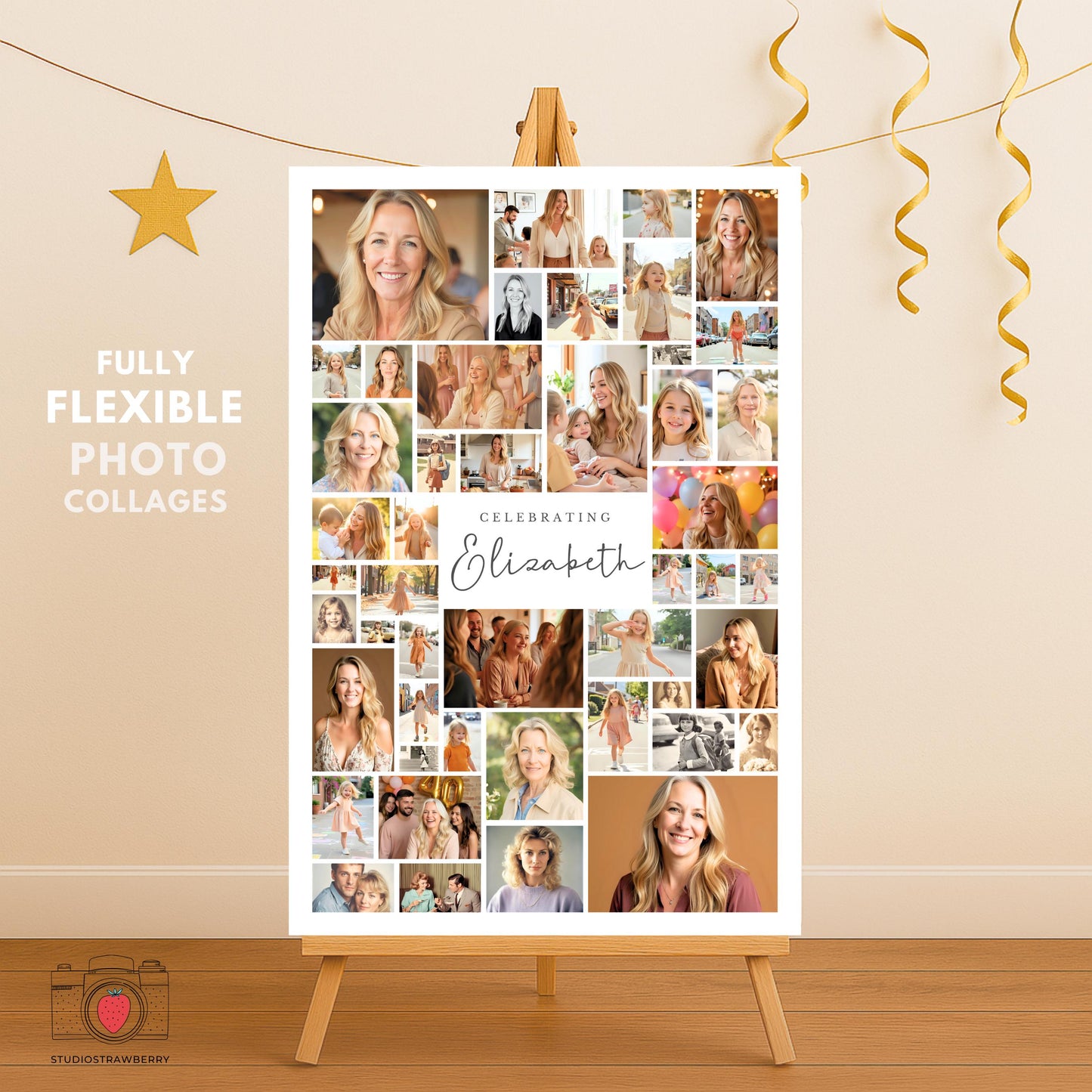 Canva birthday sign with number 40 photo collage design