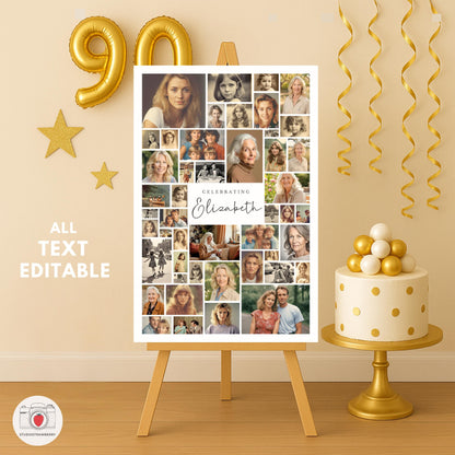 Custom 90th birthday poster with 90 in photos