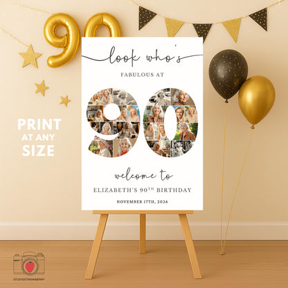 Canva poster template for 90th birthday featuring number collage