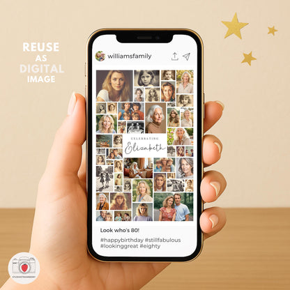 Reuse 80th birthday photo collage as a digital image