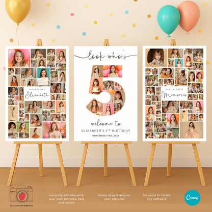 Photo collage birthday poster for 5 year old