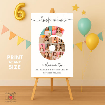 Canva number 6 photo collage birthday sign