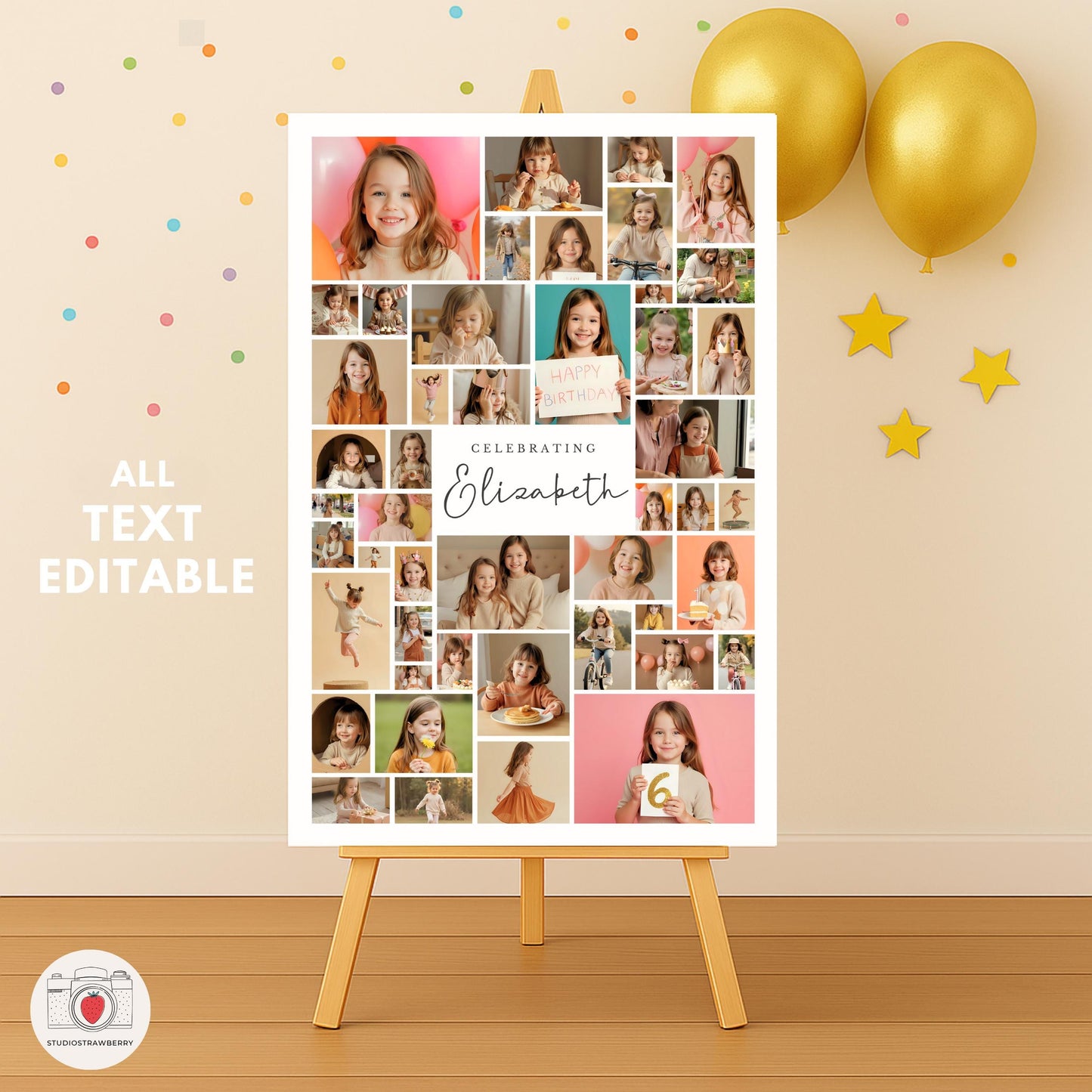 Editable birthday sign for six year old party