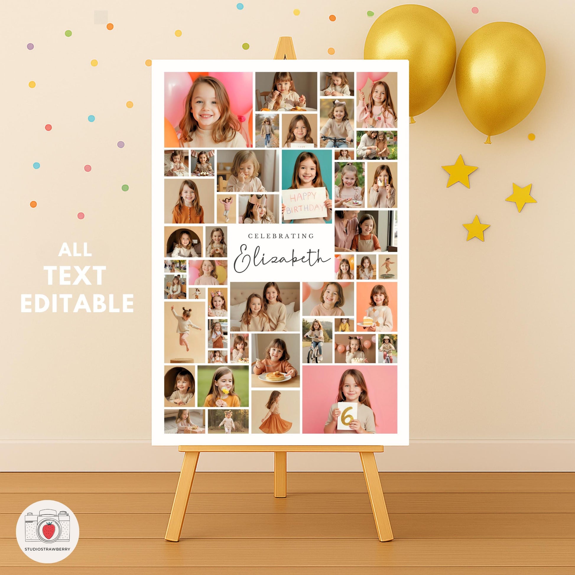 Editable birthday sign for six year old party