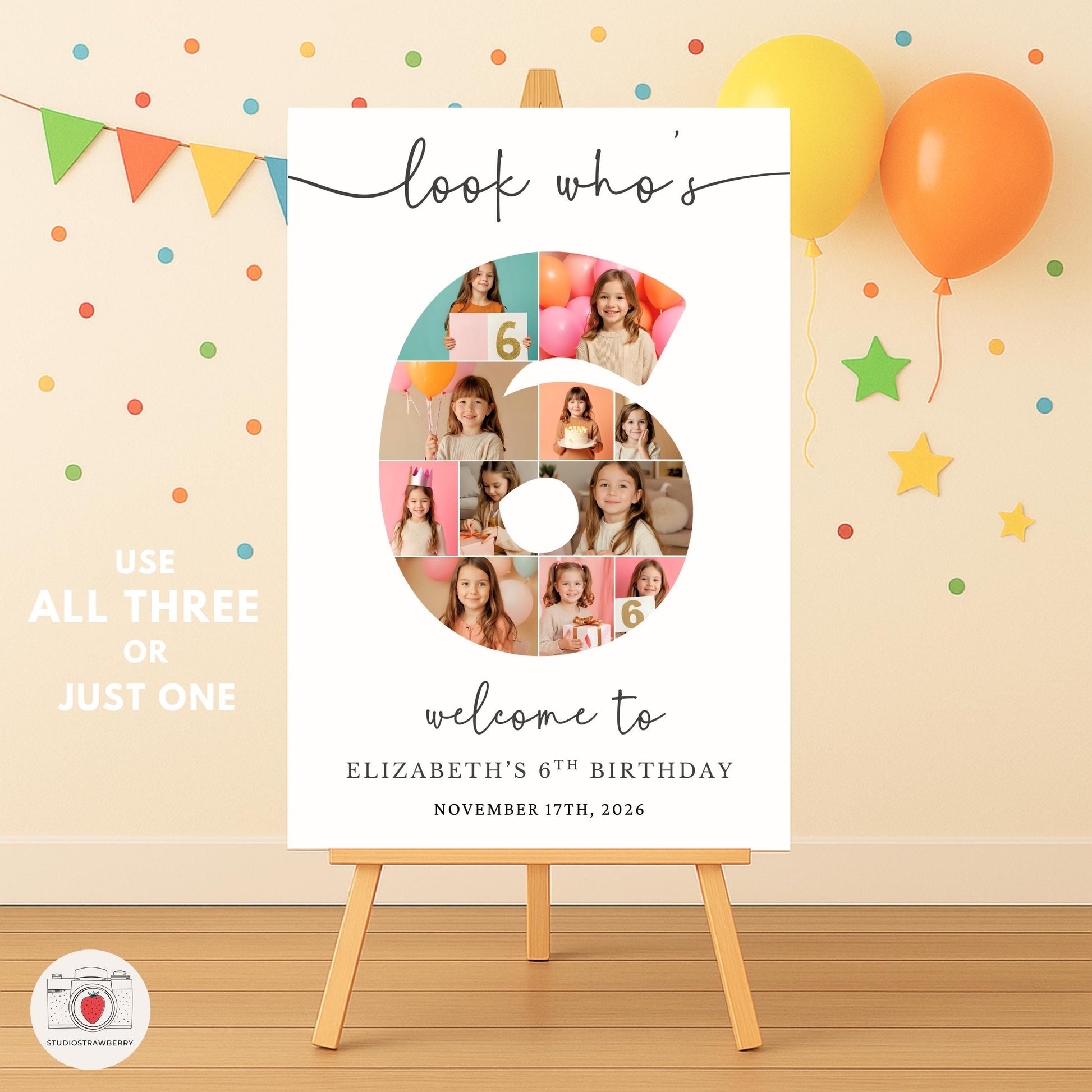 Number six birthday photo board template