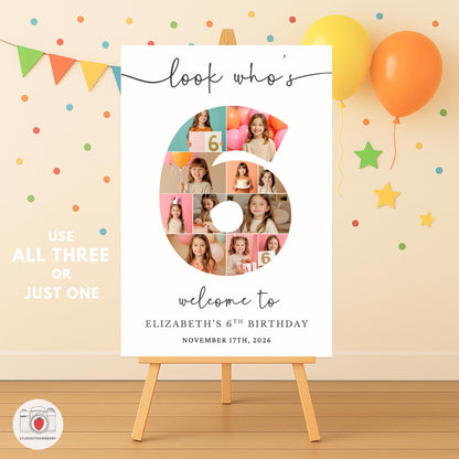 Number six birthday photo board template