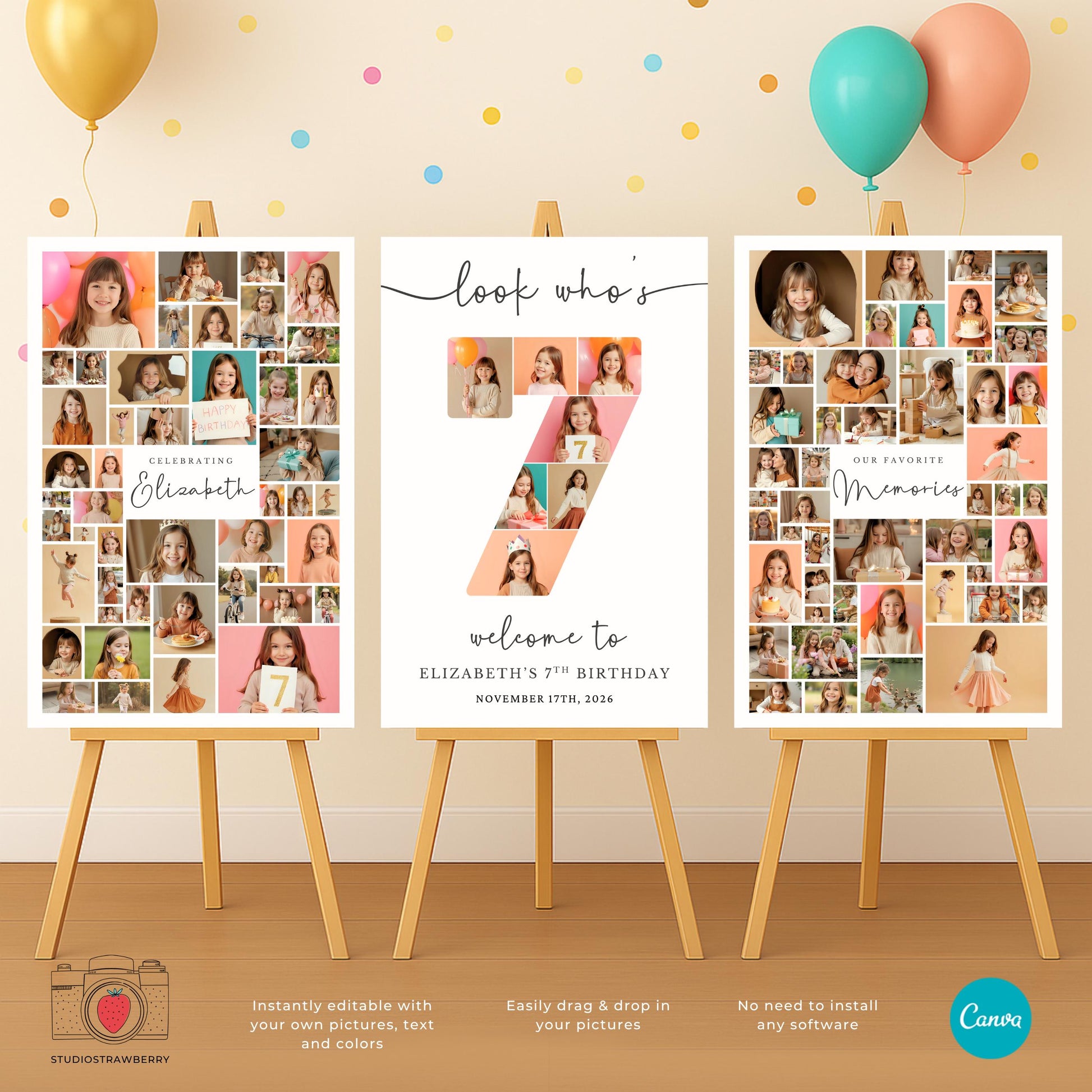 Birthday sign Canva design for kids turning 7