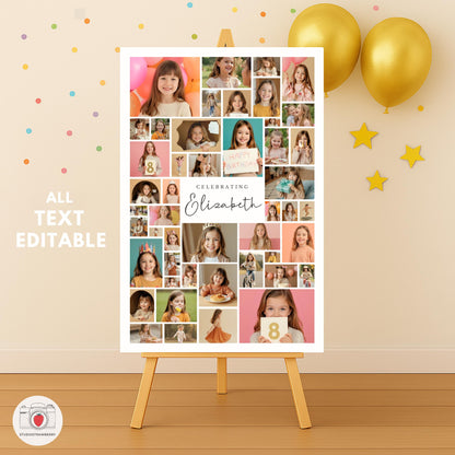 Digital 8th birthday party sign with photos