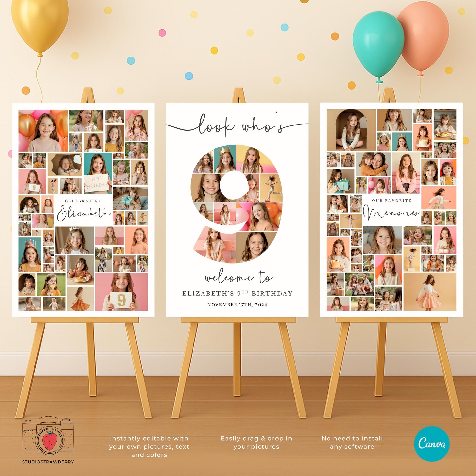Printable 9 year old birthday photo sign