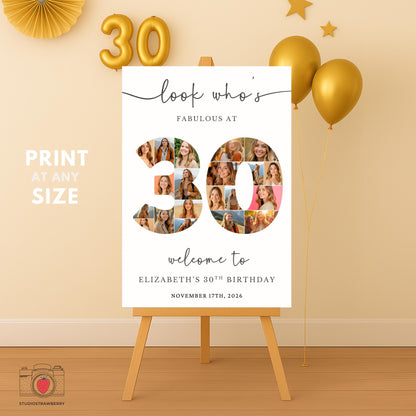 Canva birthday collage template for 30th celebration with number photo design