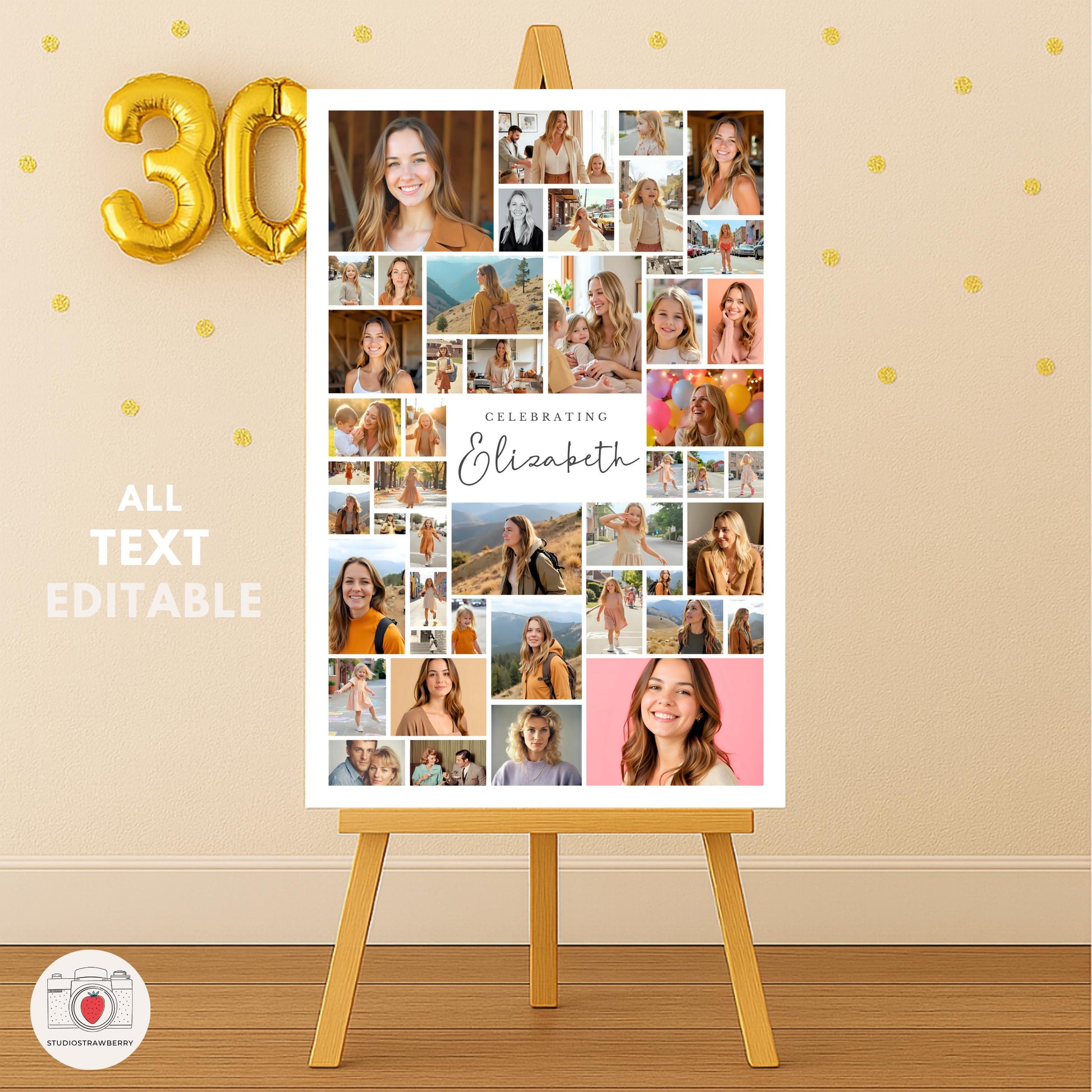 Custom printable 30th birthday poster with photo collage design