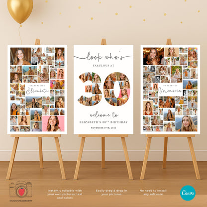 Three piece 30th birthday welcome sign printable set