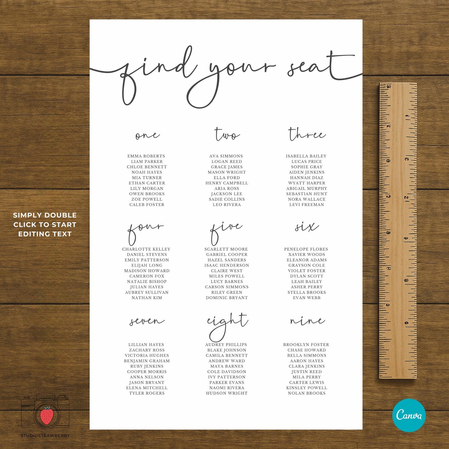 DIY editable wedding seating chart Canva template for beginners