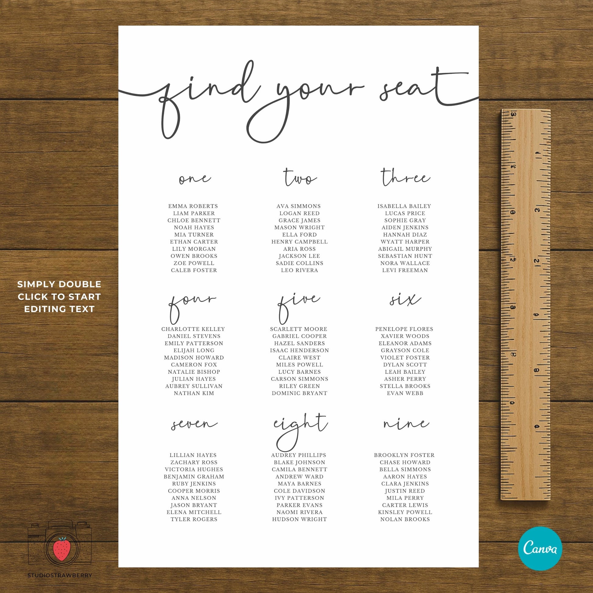 DIY editable wedding seating chart Canva template for beginners