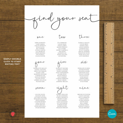 DIY editable wedding seating chart Canva template for beginners